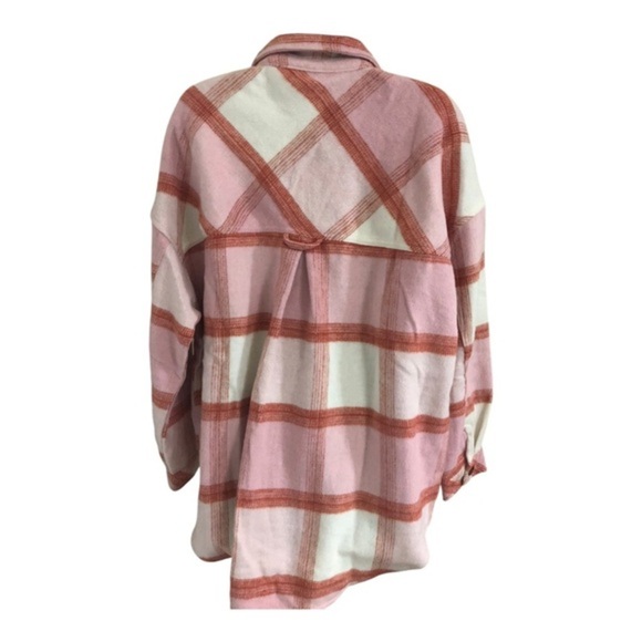 Kensie pink white colorblock plaid fleece flannel look button down shacket Large - Picture 13 of 16